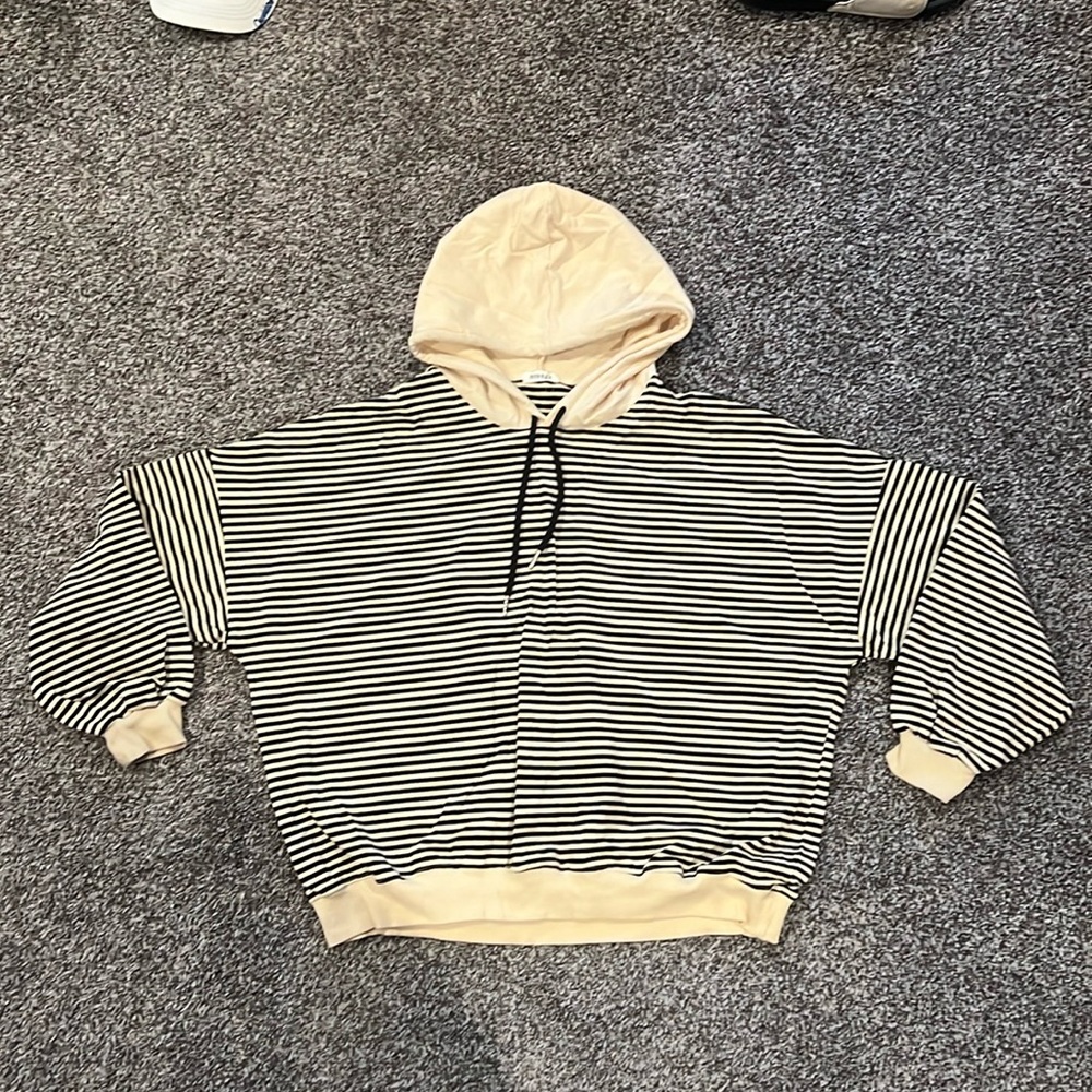 Orange Black & White Striped Hoodie - Small